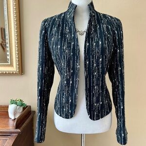 Lafayette 148 New York Black and White Textured Wool Blazer Jacket Split Cuff 6